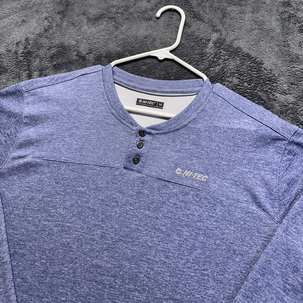 Hi-Tec Performance  Henley Shirt Mens Medium Blue Long Sleeve Hiking Trail Tee